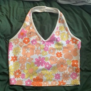 Flower cropped halter top